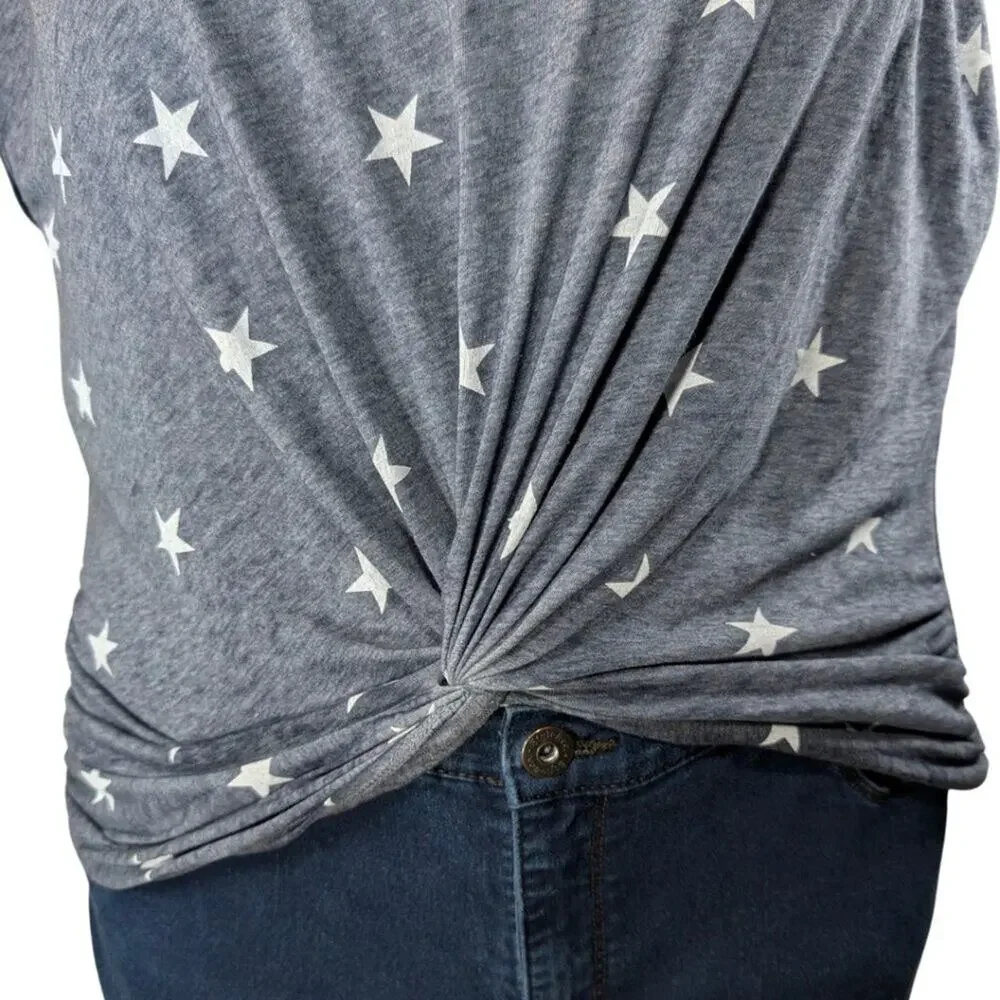 Lucky Brand Women's Large Blue Grey Soft Star Short Sleeve T-Shirt